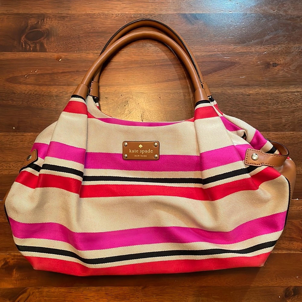 Kate Spade Oak Island Striped Tote Hobo Bag - Leather Handles & Bottom
